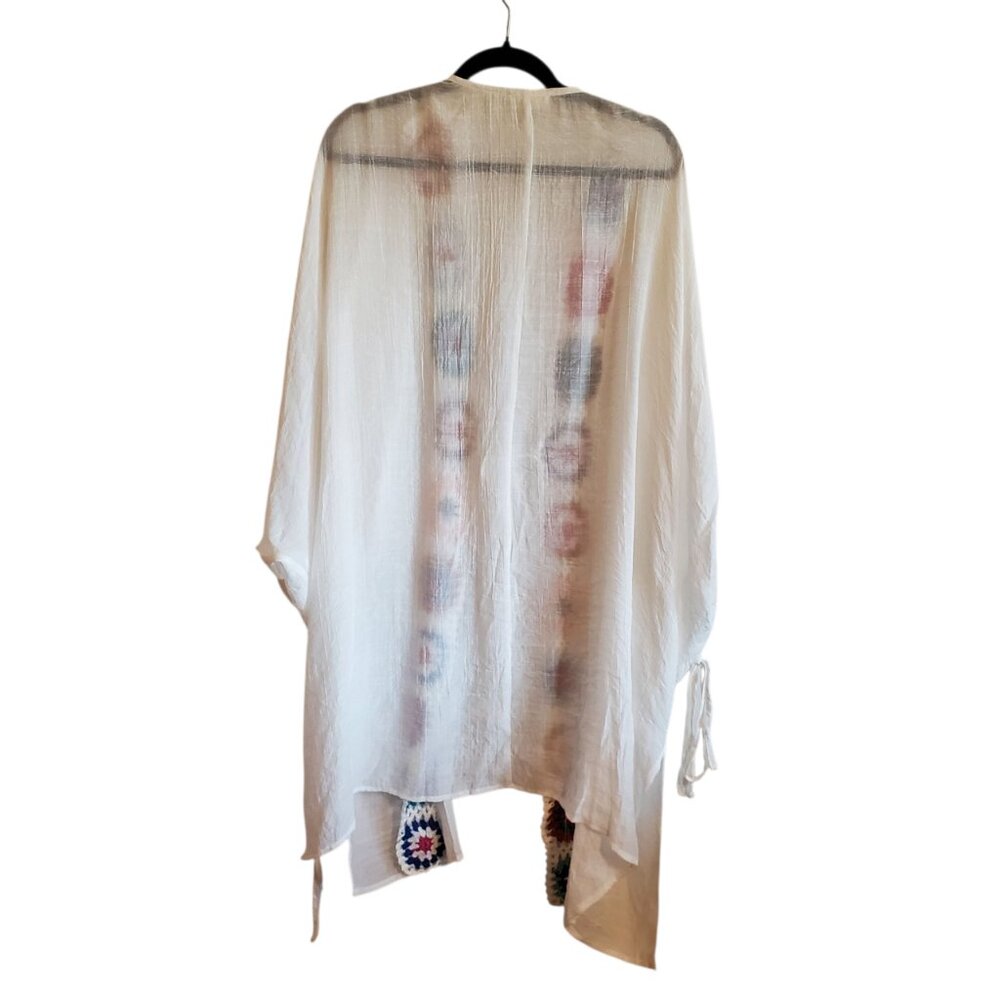 Entro Anthropologie White Medium Colorful Crochet Flowers Floral Cardigan XL - Picture 2 of 15